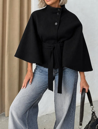 Arlette belted cape coat in black