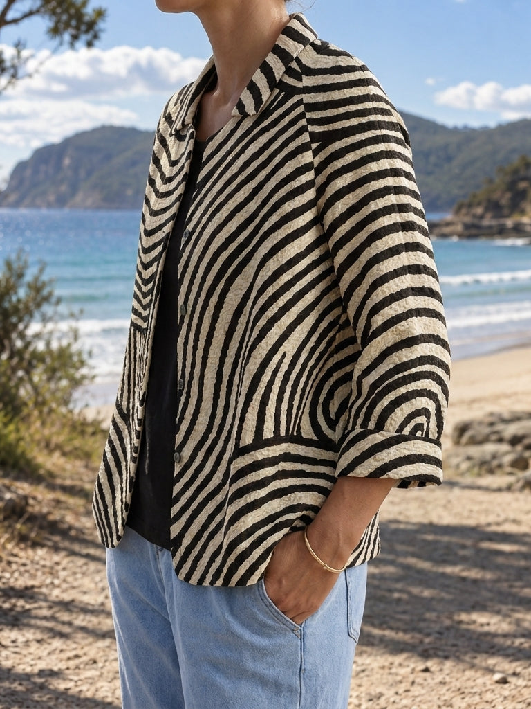Sylvia Blazer in black and cream, side view