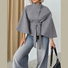 Arlette belted cape coat in gray