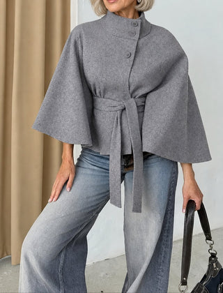 Arlette belted cape coat in gray