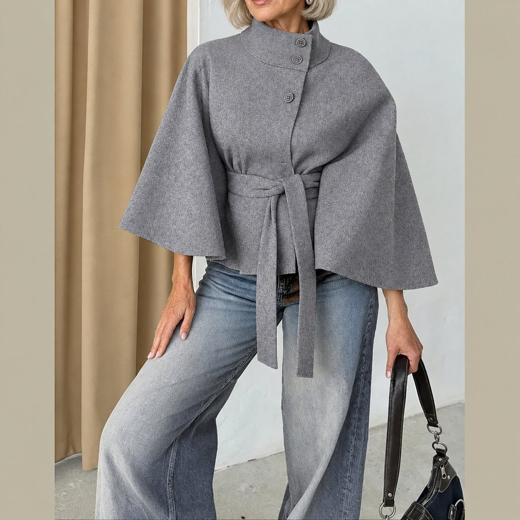 Arlette belted cape coat in gray