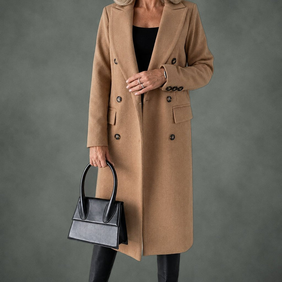 Therese double-breasted long coat in khaki