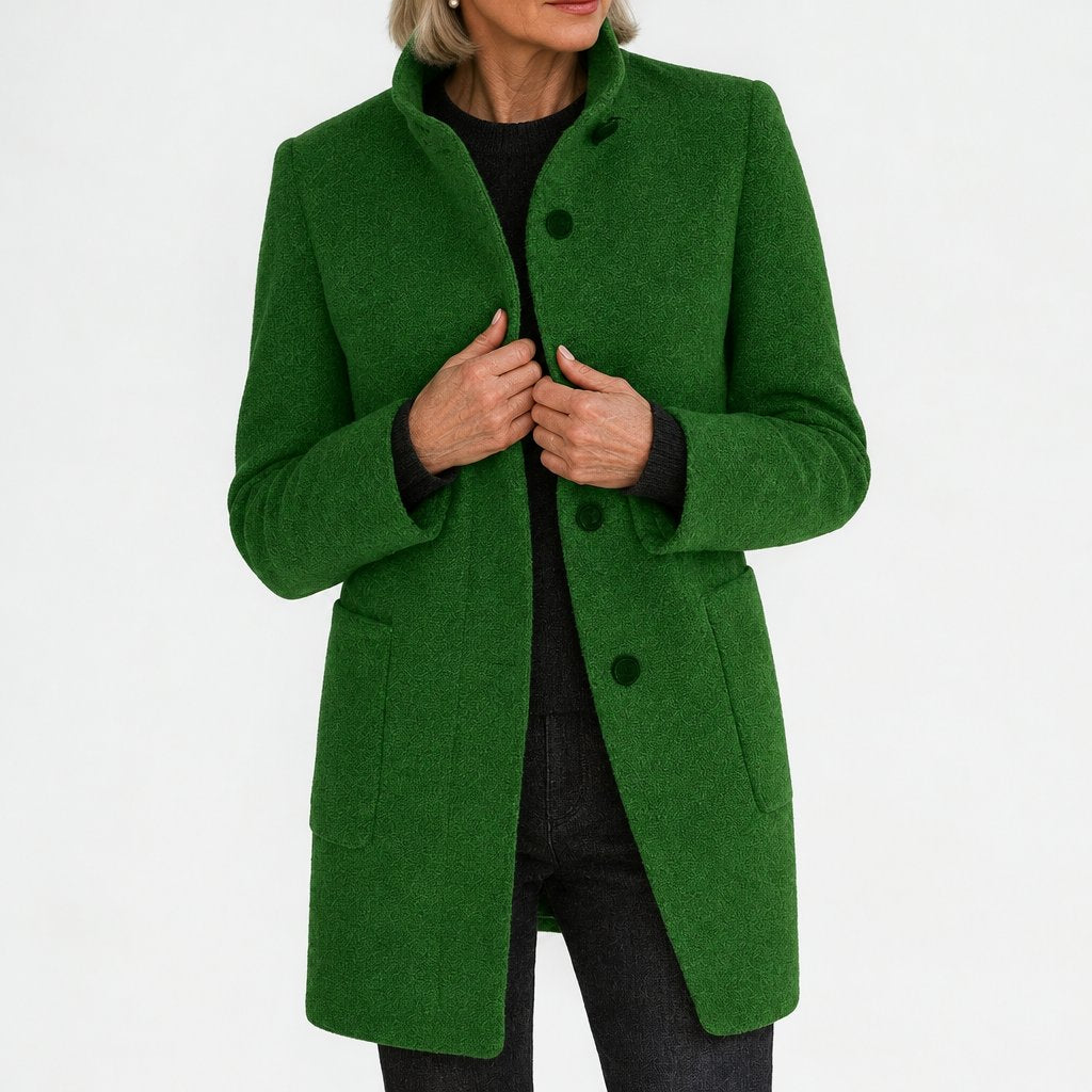 Bettina classic stand collar coat in green