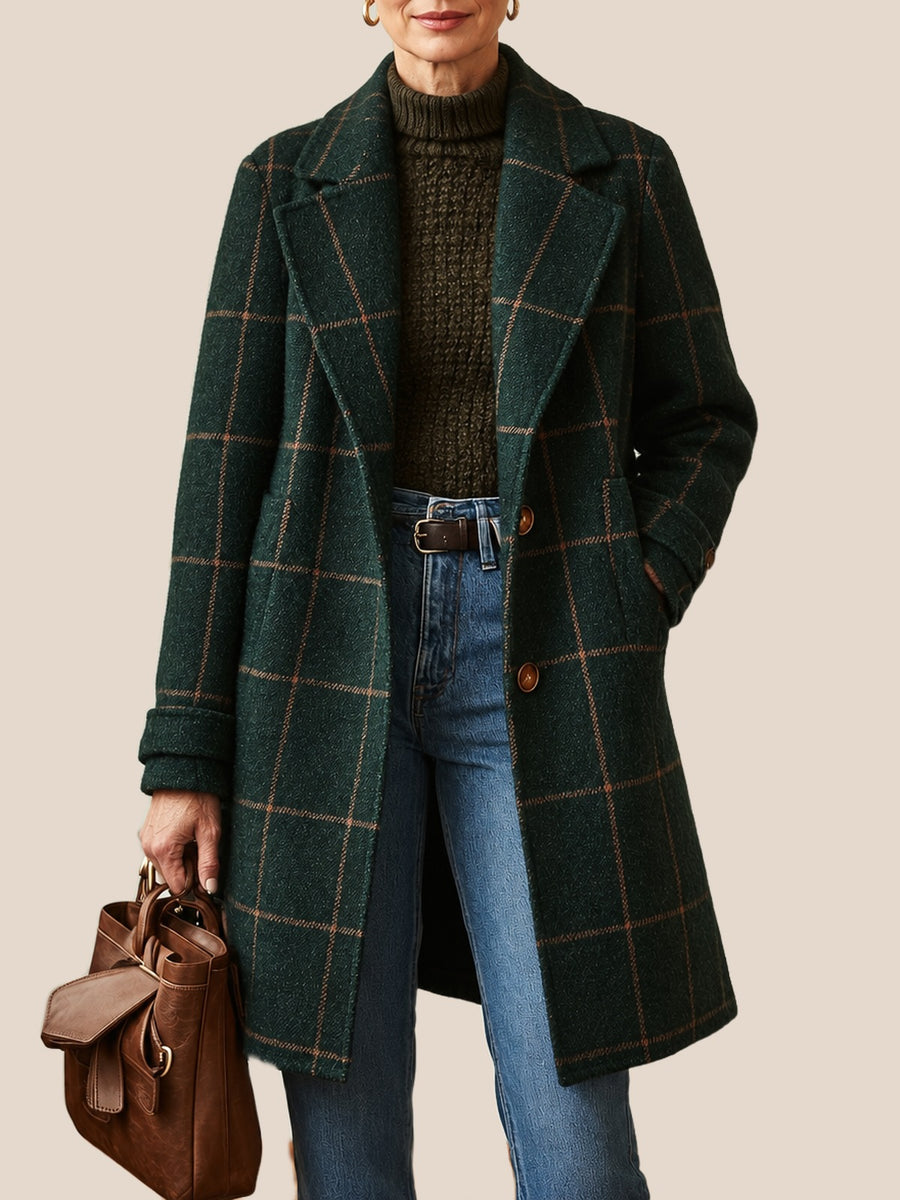 Cecile Elegant Long Plaid Coat