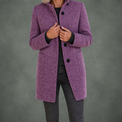 Clotilde stand collar midi coat in purple