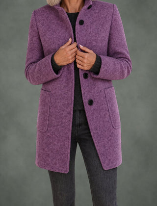 Clotilde stand collar midi coat in purple