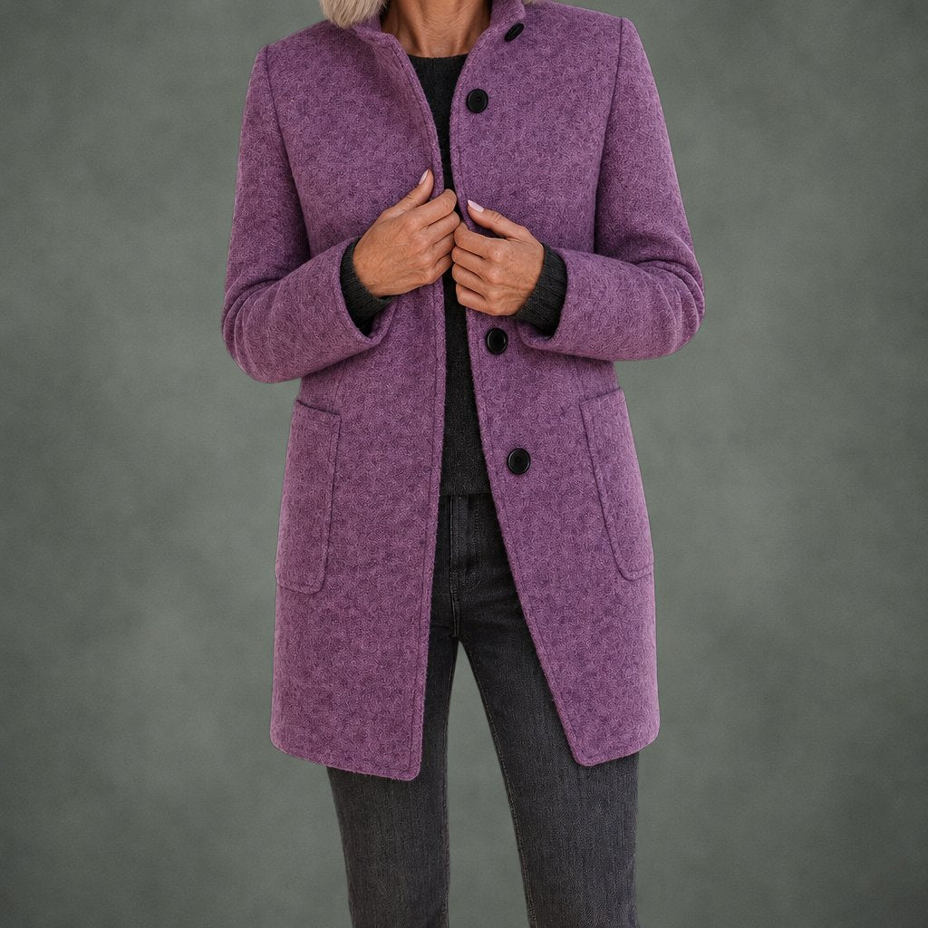 Clotilde stand collar midi coat in purple