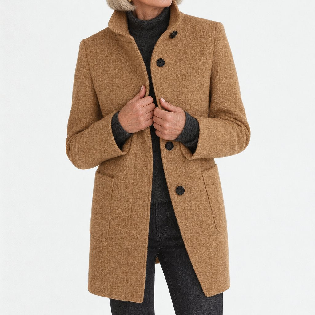 Bettina classic stand collar coat in camel
